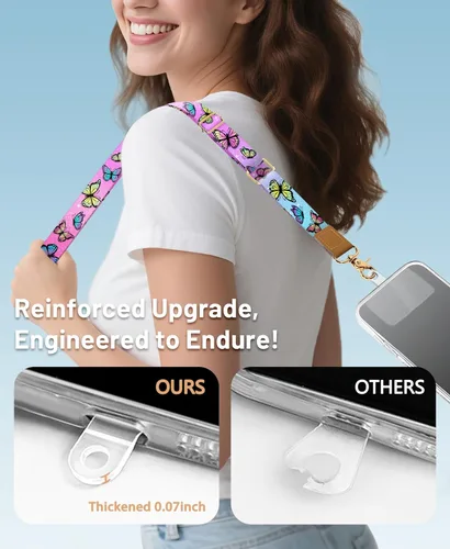 Miniatura 3 de Cordón cruzado para teléfono celular con correa para la muñeca, diseño de bonita mariposa, para colgar alrededor del cuello, correa ajustable