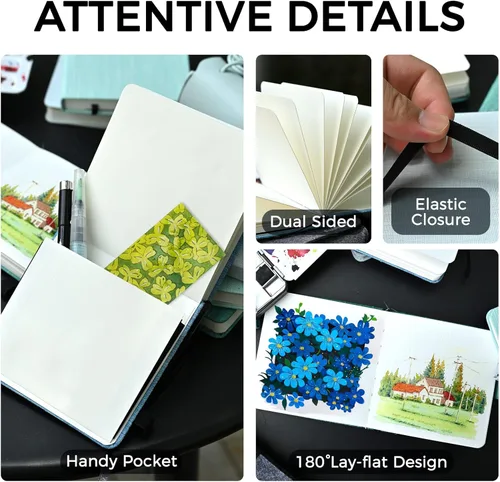 Miniatura 3 de Cuaderno de acuarela Funto, 4.7x4.7, paquete de 2, 24 hojas cada uno, 100% algodón prensado en frío, 300 g/m²/140 lb, suministros de arte para Verde