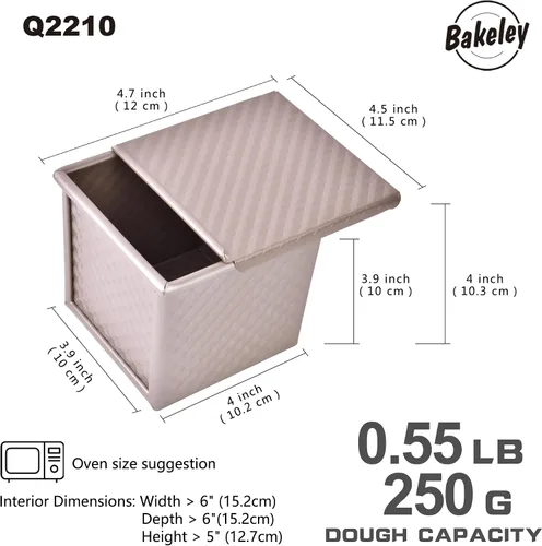 Miniatura 2 de Mini molde para pan Pullman con tapa, antiadherente rectangular de 0.25 kg, caja plana para tostar en horno (Oro champán)