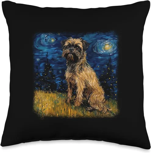 Griffon Bruxellois van gogh gift dog women Dog in Starry Night Van Gogh Brussels Griffon - Almohada de 16 x 16 pulgadas, multicolor