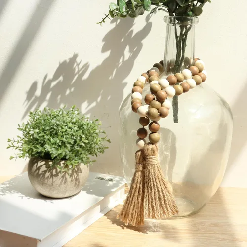 Miniatura 2 de Meplait - Guirnalda de cuentas de madera, 39 pulgadas con borlas estilo granja para decoración de bandejas superpuestas Café y Natural