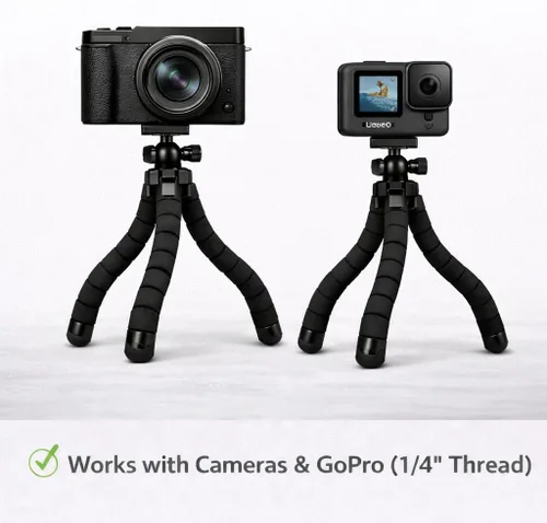 Miniatura 6 de Acuvar Trípode para teléfono celular con control remoto, soporte flexible de 10 pulgadas, soporte para teléfono y adaptador GoPro, trípode de viaje
