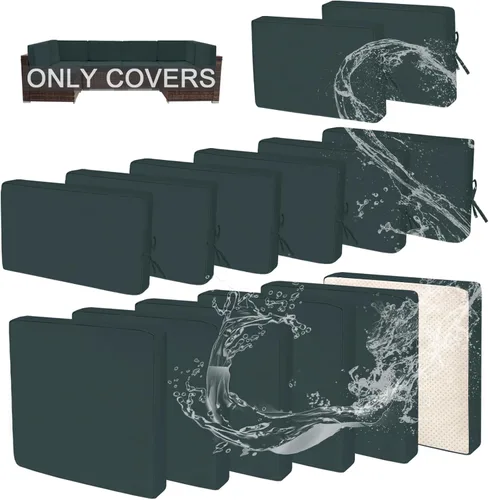 Miniatura 15 de 14 fundas de cojín de patio para juegos de asientos seccionales de muebles de exterior de 7 piezas, resistentes al agua, más 2 almohadas decorativas