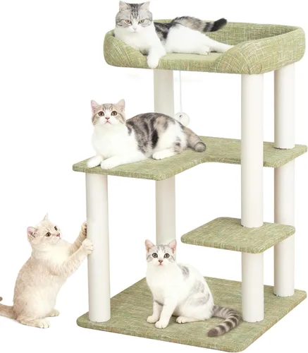 Miniatura 10 de Mordern - Torre de árbol para gatos de 37.4 pulgadas con postes rascadores, torre de árbol para gatos de varios niveles con base grande para M03 GRIS