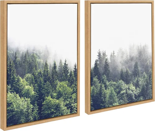 Miniatura 8 de Kate and Laurel Sylvie Lush Green Forest on a Foggy Day - Juego de arte de pared en lienzo enmarcado a la izquierda y a la derecha por The Creative