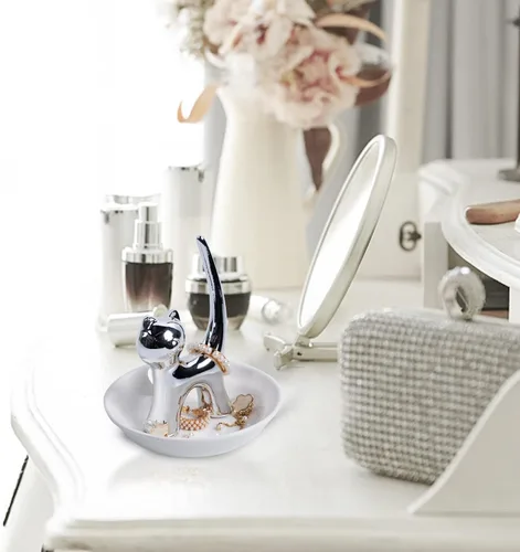 Miniatura 5 de Hairao Soporte para anillos de gato de cola larga, bandeja para joyas, bandeja para anillos, aretes, collar, organizador de dama de honor, regalo