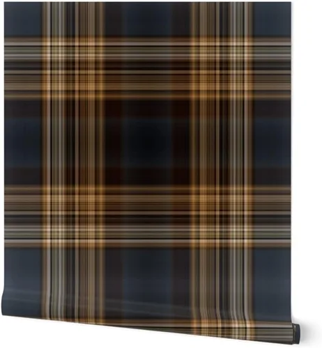 Spoonflower Muestra de Papel Tapiz Despegable - Tartán Azul Marrón Tradicional Inglés Escocés Masculino Rústico Gran Escala Estilo Clásico Elegante