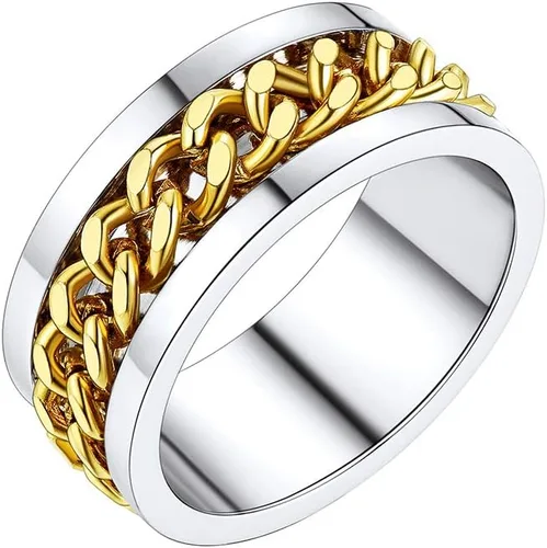 PROSTEEL Anillo giratorio para hombre, anillos para la ansiedad, anillo de acero inoxidable de 0.11 pulgadas de grosor, cadena de eslabones cubanos