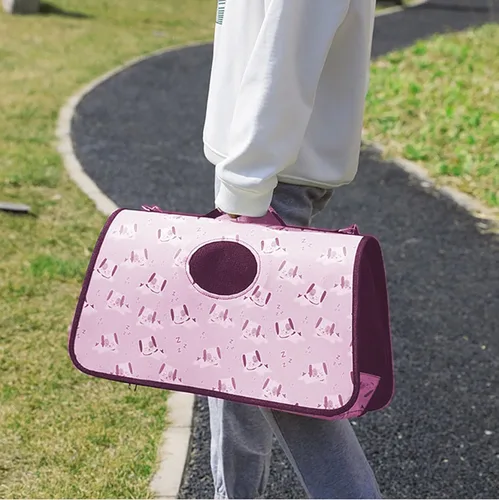 Miniatura 3 de Transportador para mascotas con correa para el hombro, 14 x 9.4 x 7 pulgadas, plegable, rosa, transpirable, Oxford de alta resistencia para perros