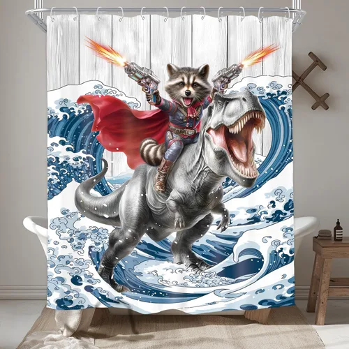 Miniatura 16 de Divertida cortina de ducha con diseño de gato de surf, tiburón, divertida, náutico, océano, océano, mar, ondas, animales, novedad, 72 pulgadas