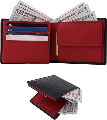 Miniatura 4 de Baggourie Cartera de cuero triple RFID Rojo - Moderno