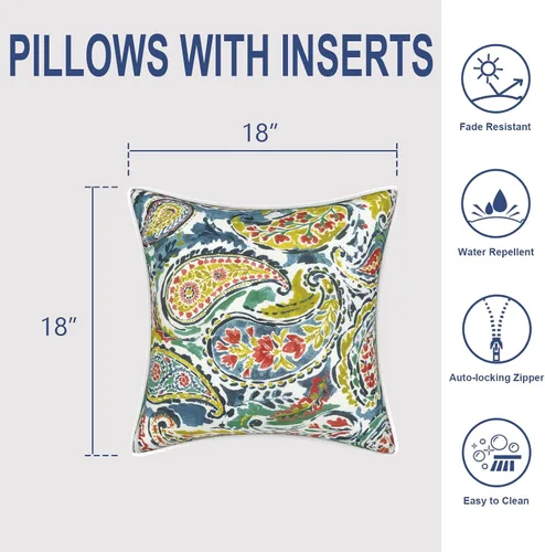 Miniatura 10 de Juego de 2 almohadas para exteriores de 16 x 16 pulgadas, repelentes al agua con interiores, para muebles de patio, hogar, jardín, geometría bohemia