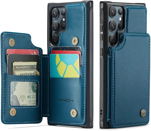 Miniatura 14 de Vinich Funda tipo cartera para Samsung Galaxy S22 Ultra con tarjetero y ranuras de crédito con bloqueo RFID, función atril, a prueba de golpes