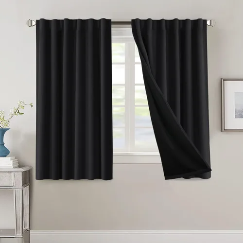 Miniatura 31 de H.VERSAILTEX Cortinas 100% opacas para dormitorio con forro negro, cortinas de oscurecimiento de habitación completa, con aislamiento térmico