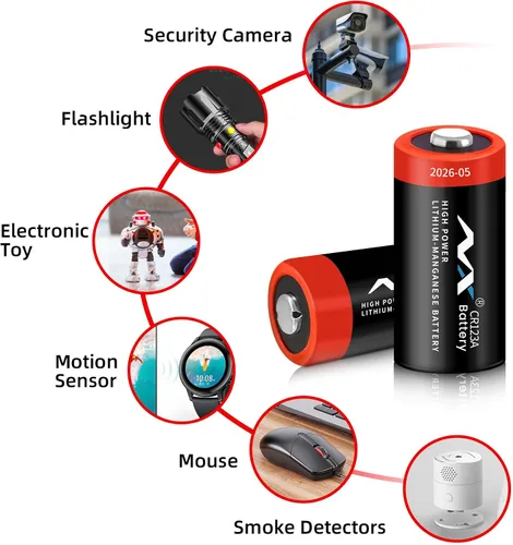 Miniatura 4 de CR123A - Batería de litio de 3 V, 3 voltios, 1600 mAh, batería de litio de alta potencia, larga duración para cámara, sistema de alarma, linterna