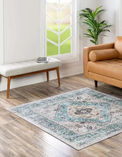 Miniatura 4 de Unique Loom Yara Collection - Alfombra de área Yash (2' x 3' Rectángulo, Lino Carbón/Beige)