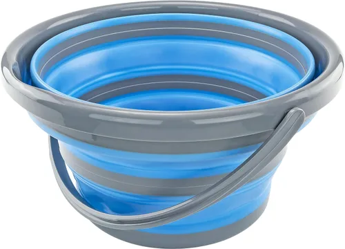 Miniatura 2 de Cubo plegable de silicona plegable de 2.65 galones, contenedor de almacenamiento azul duradero para camping, al aire libre, viajes y uso doméstico
