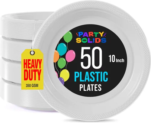 Miniatura 27 de Exquisite Party Solids - Platos de plástico naranja para suministros de fiesta, platos desechables de 10 pulgadas, 50 piezas, juego de vajilla