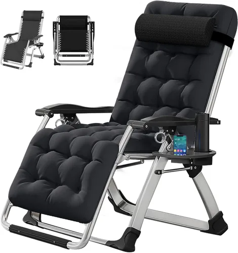 Silla de gravedad cero, sillón reclinable de césped, tumbona reclinable para patio, tumbona plegable portátil con cojín suave desmontable, soporte