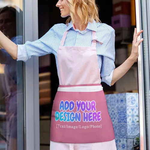 Miniatura 134 de AXKEUDO Delantal personalizado con bolsillos, delantales de cintura para camarera para cocinar en casa, restaurante, servir trabajo