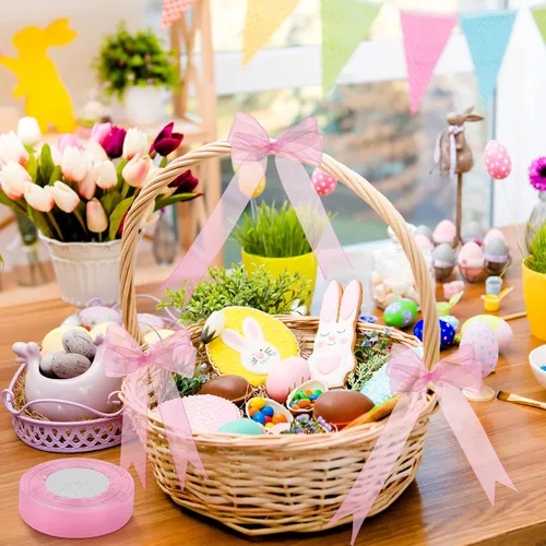 Miniatura 2 de WILLBOND Cinta de organza de 50 yardas, estilo Pascua, de gasa, transparente, color rosa polvorienta, manualidades para el día de Pascua, boda