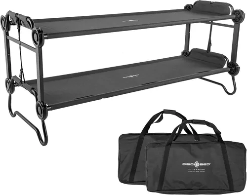 Disc-O-Bed Gran banco convertible para exterior de 2 personas y cuna de camping doble para adultos, sistema de literas portátil, negro