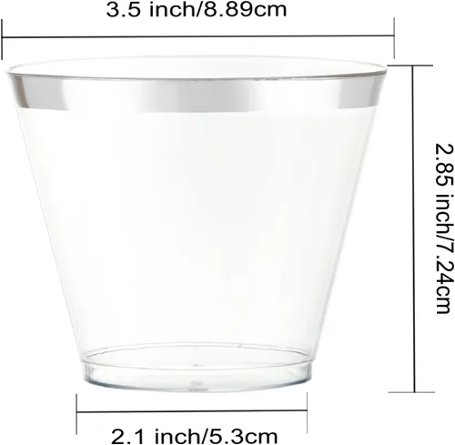 Miniatura 2 de WELLIFE 200 tazas plateadas, vasos de plástico transparente de 9 onzas, copas de vino de plástico desechables, copas de cóctel para fiestas y bodas