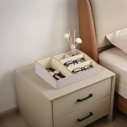 Miniatura 3 de Bandeja organizadora de maquillaje de piel sintética, organizador grande de tocador, caja de almacenamiento de cosméticos para pinceles de lápiz