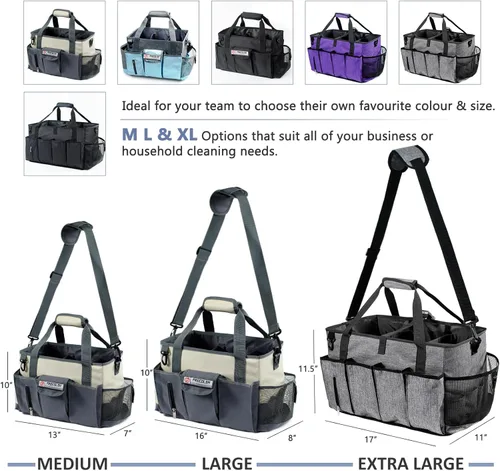 Miniatura 7 de Carrito de limpieza profesional XL para proveedores de limpieza, bolsa de limpieza portátil de 17 pulgadas para amas de casa, organizador de Gris