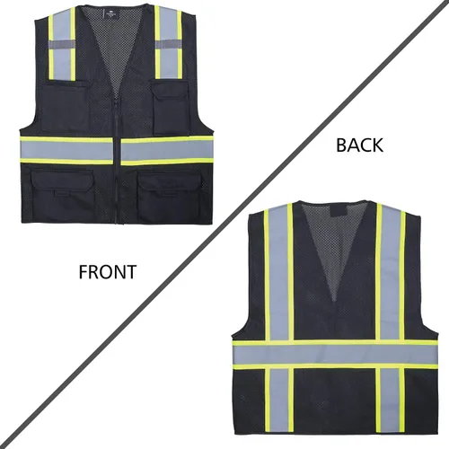 Miniatura 2 de VENDACE Hi Vis - Chaleco de malla reflectante de seguridad para hombre, ANSI Clase 2, chaleco de alta visibilidad con 8 bolsillos y cremallera