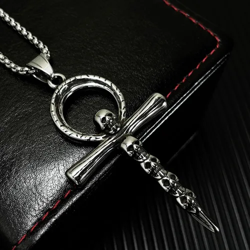 Miniatura 2 de Collar de cruz, Ankh, oración de serenidad, calavera, collar con colgante de cruz celta para hombres y mujeres, joyería cristiana, potente