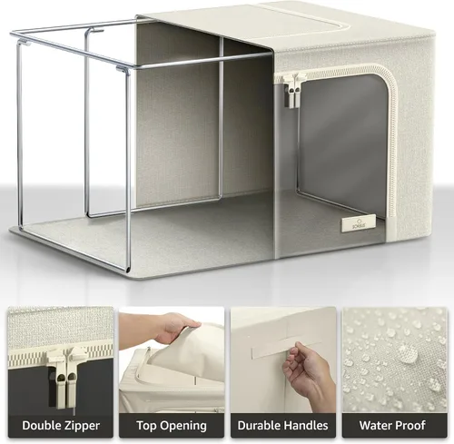 Miniatura 2 de Sorbus Cajas de almacenamiento con marco de metal - Bolsas organizadoras de ropa apilables y plegables - Contenedores de almacenamiento de tela