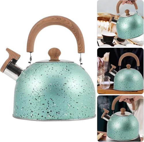 Miniatura 3 de Hemoton Hervidor de té silbante para estufa, tetera de acero inoxidable, hervidor de agua, hervidor de agua con mango ergonómico de agarre fresco