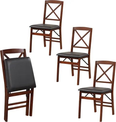 Miniatura 11 de Giantex Juego de 2 sillas de comedor plegables de madera negra con asiento acolchado, marco de madera maciza, carga máxima de 400 libras, sin