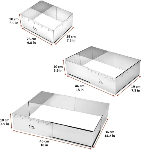 Miniatura 4 de Molde de anillo rectangular para tartas de acero inoxidable, resistente, ajustable, molde para tiramisú, molde de pastelería extensible de gran