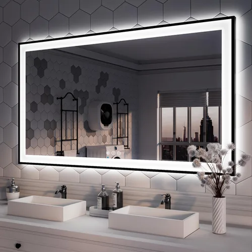 Miniatura 13 de ISKM Espejo LED con marco para baño de 40"x30", espejo de baño LED regulable con luces, antivaho, espejo iluminado frontal y retroiluminado de 3