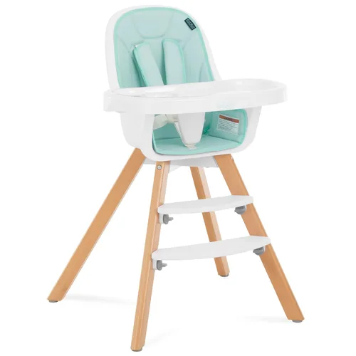 évolur Zoodle - Silla alta 3 en 1 en color menta, silla de alimentación convertible de madera para bebé con bandeja extraíble apta para