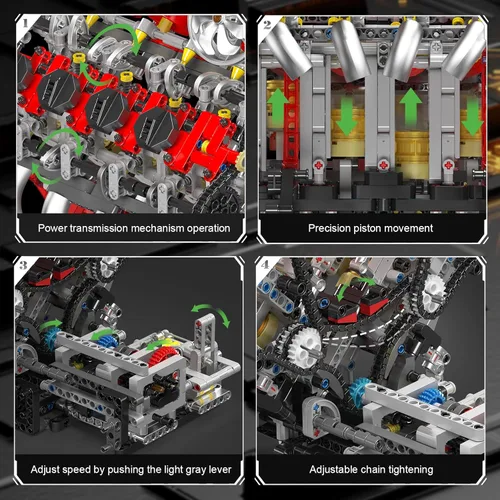 Miniatura 9 de Mould King Juegos de Bloques de Construcción de Motor V8, Kit de Modelo de Motor V8 que Funciona, Kit de Construcción de Modelo de Ingeniería MOC