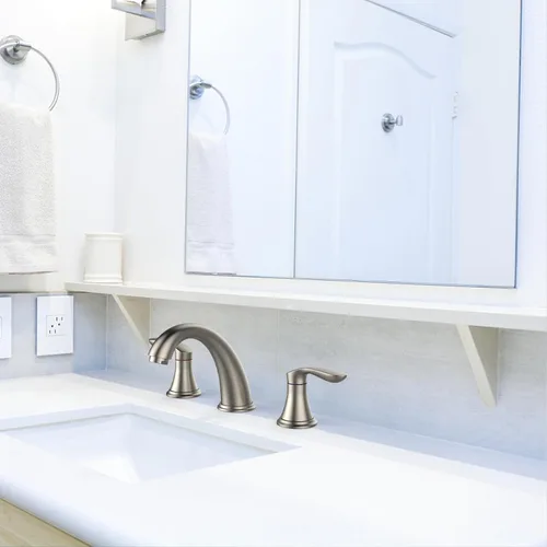 Miniatura 2 de Grifo de lavabo de baño, grifo para lavabo de baño, grifo de baño de níquel cepillado extendido de 3 orificios con desagüe emergente de acero