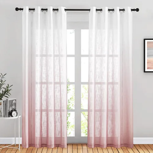 Miniatura 20 de NICETOWN Cortinas de lino sintético degradado para sala de estar, estilo noble con ojales, cortinas semitransparentes para niños, cortinas de Morado