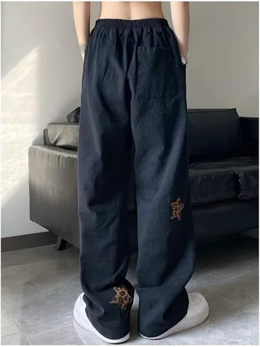 Miniatura 5 de Harajuku - Jeans de leopardo con estampado de letras, góticos, sueltos, de calle alta, rectos, hip hop