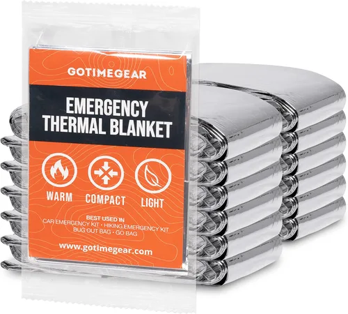 Go Time Gear Mantas de emergencia para supervivencia (paquete de 12), equipo de supervivencia de emergencia Mylar para el hogar, camping, senderismo
