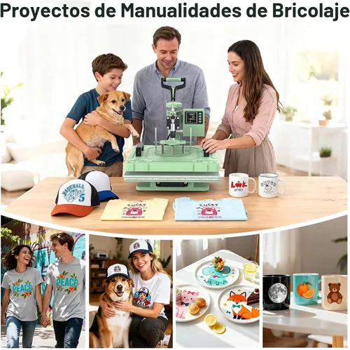 Miniatura 7 de Slendor Máquina de prensa de calor 8 en 1 de 15 x 15 pulgadas, máquina de prensado digital de camisetas de 360 grados, multifunción por Verde
