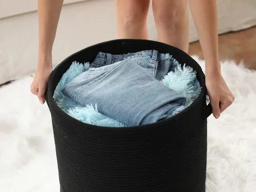 Miniatura 8 de Cesta de almacenamiento extra grande de 16" x 16" x 18" con tapa, cestas de almacenamiento de cuerda de algodón, canasta de lavandería, contenedor