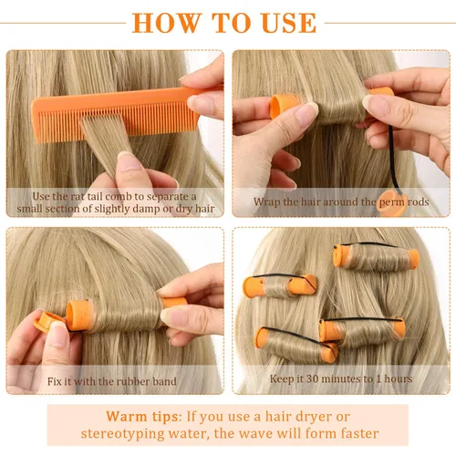 Miniatura 4 de WILLBOND - 36 piezas de varillas de onda fría para permanente de cabello, varillas de rizado con peine de cola de rata de acero para peinado