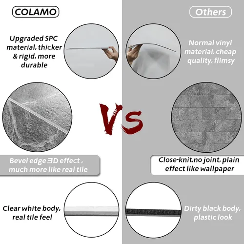 Miniatura 2 de COLAMO Azulejos de Metro Grandes de Lujo de 5 Hojas Gris Oscuro para Despegar y Pegar, Azulejos de Piedra Sintética Imitación Mármol