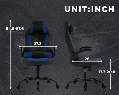 Miniatura 3 de Sillas de juegos para adultos, silla giratoria de piel sintética, ajustable, con soporte lumbar, reposabrazos abatibles, reposacabezas para adultos