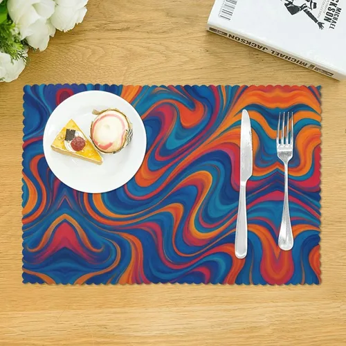 Miniatura 3 de Rectangular Placemats Set of 4, Heat Resistant Abstract Marbling Printed Kitchen Dining Table Mats