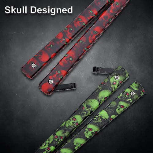 Miniatura 2 de AIFUSI Cuchillo de entrenamiento de mariposa de práctica, paquete de 2 peines plegables de acero, hoja sin afilar, no ofensivo, Bilsong