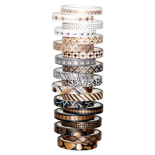 Miniatura 4 de YUBBAEX Juego de 20 Rollos de Cinta Washi Negra con Lámina Dorada Cintas Decorativas para Artes, Manualidades DIY, Diarios de Viñetas, 20 rollos